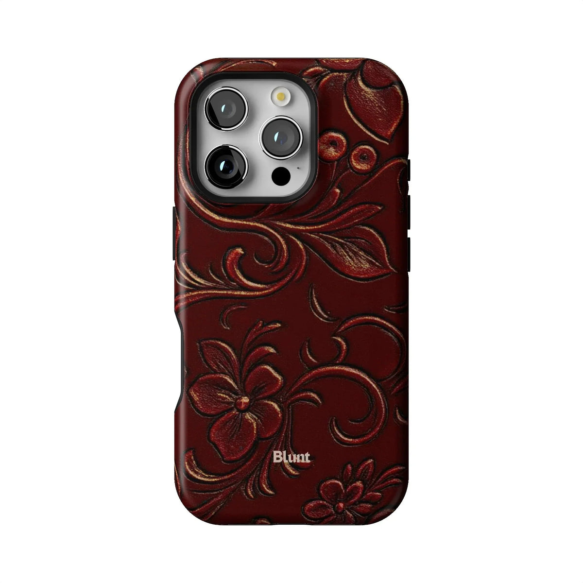 Red Tooled Leather iPhone Case