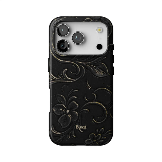 Black Tooled Leather iPhone Case